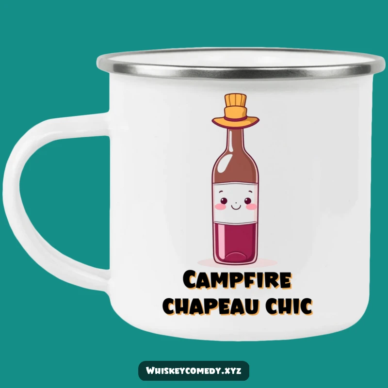 Funny Wine Hat Camping Mug: Adventure with a Stylish Bottle, Rugged Humorous Gift