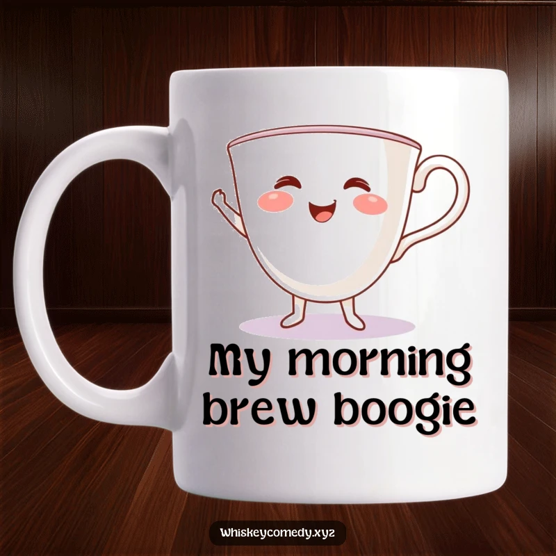 Funny teacup mug with a smiling teacup in a cheerful little jig, spreading joy and warmth with every sip.