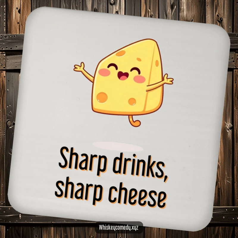 Funny cheese jump coaster set featuring a happy cheese wedge leaping with joy, protecting surfaces with whimsical flair.