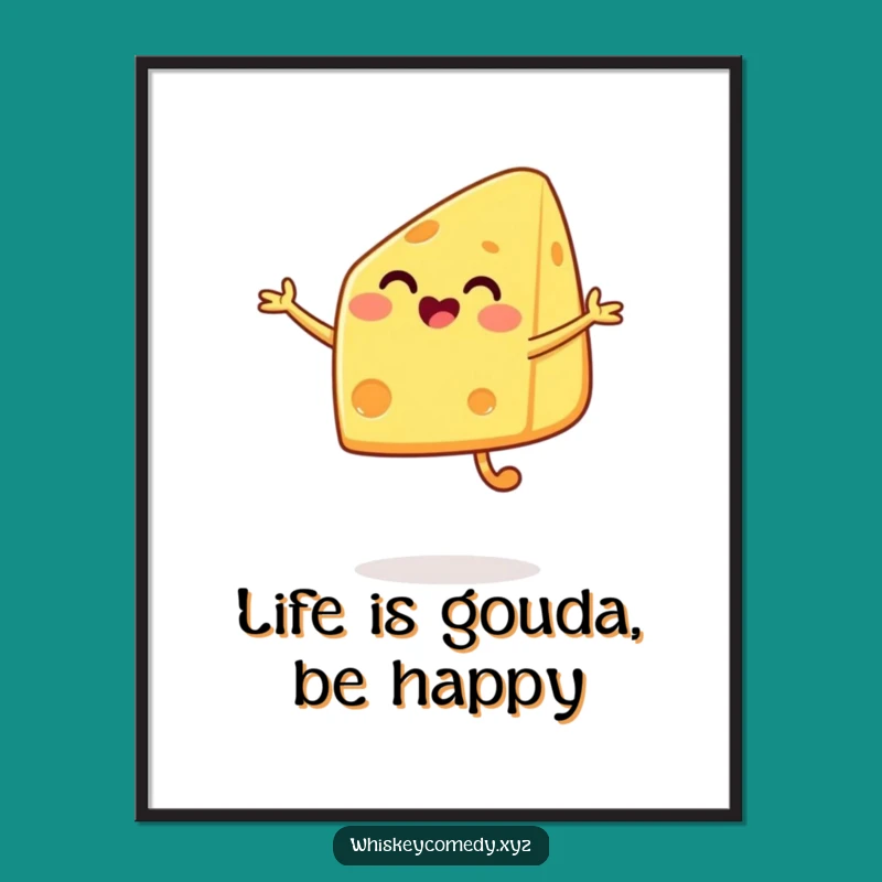 Free Printable Jumping Cheese Wall Art: Funny Cheesy Wedge Downloadable Decor