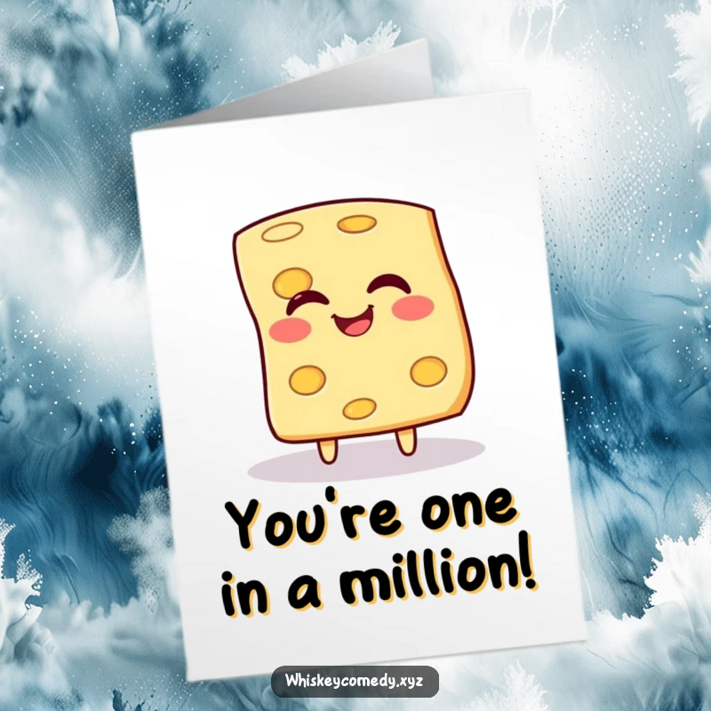 Funny Free Printable Congratulations Card: A giggling slice of cheese doing a happy spin, a delightful downloadable gift.